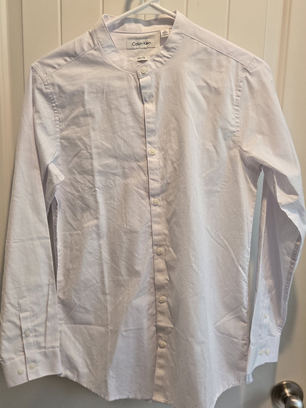 Calvin Klein Kid's White Band Collar Dress Shirt